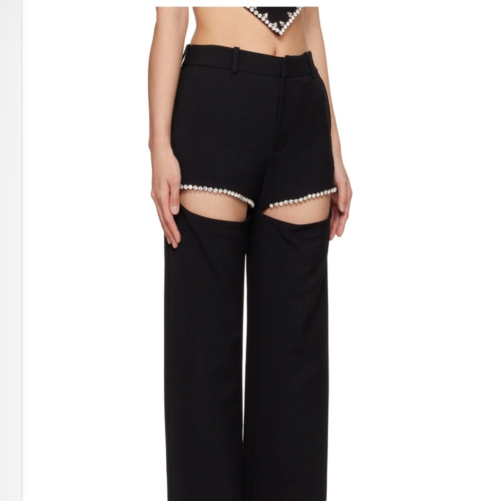 AREA Crystal Slit Trousers Black Size 0 Embellished Pants - Picture 4 of 14